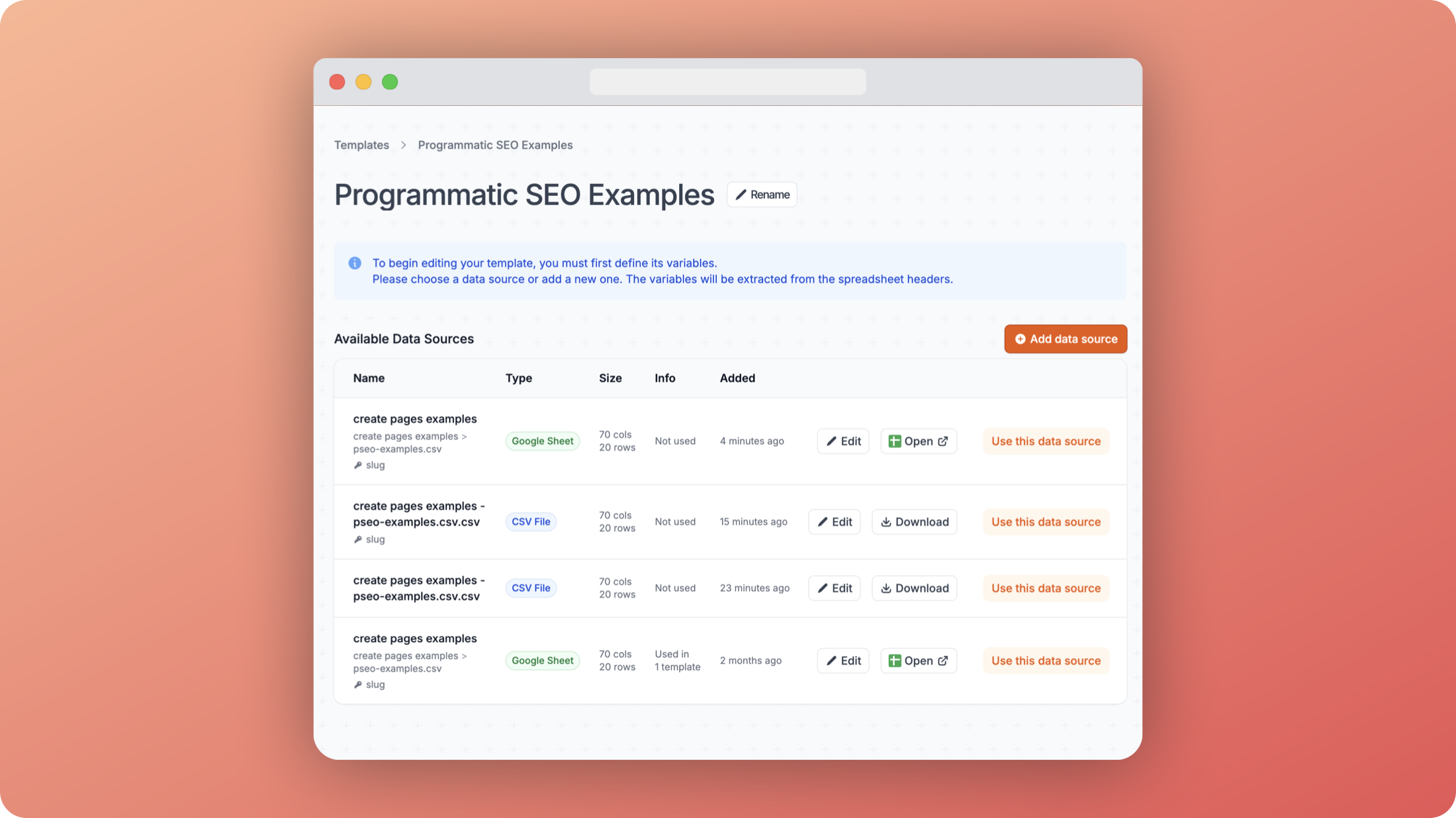 Template data source